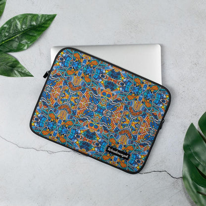 Laptophülle • Blankas Blumen – Variation 1, blau, gelb, orange - Wonderwazek