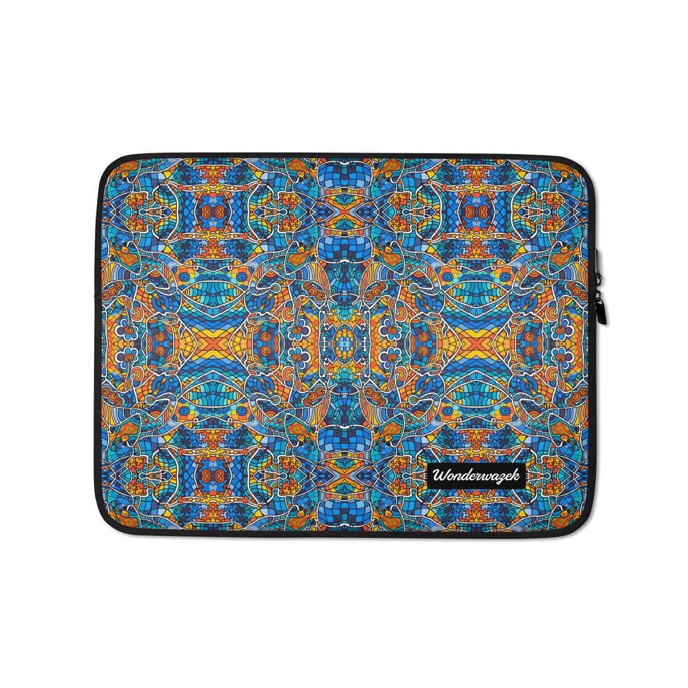 Laptophülle • Blankas Blumen – Variation 2, blau, gelb, orange - Wonderwazek