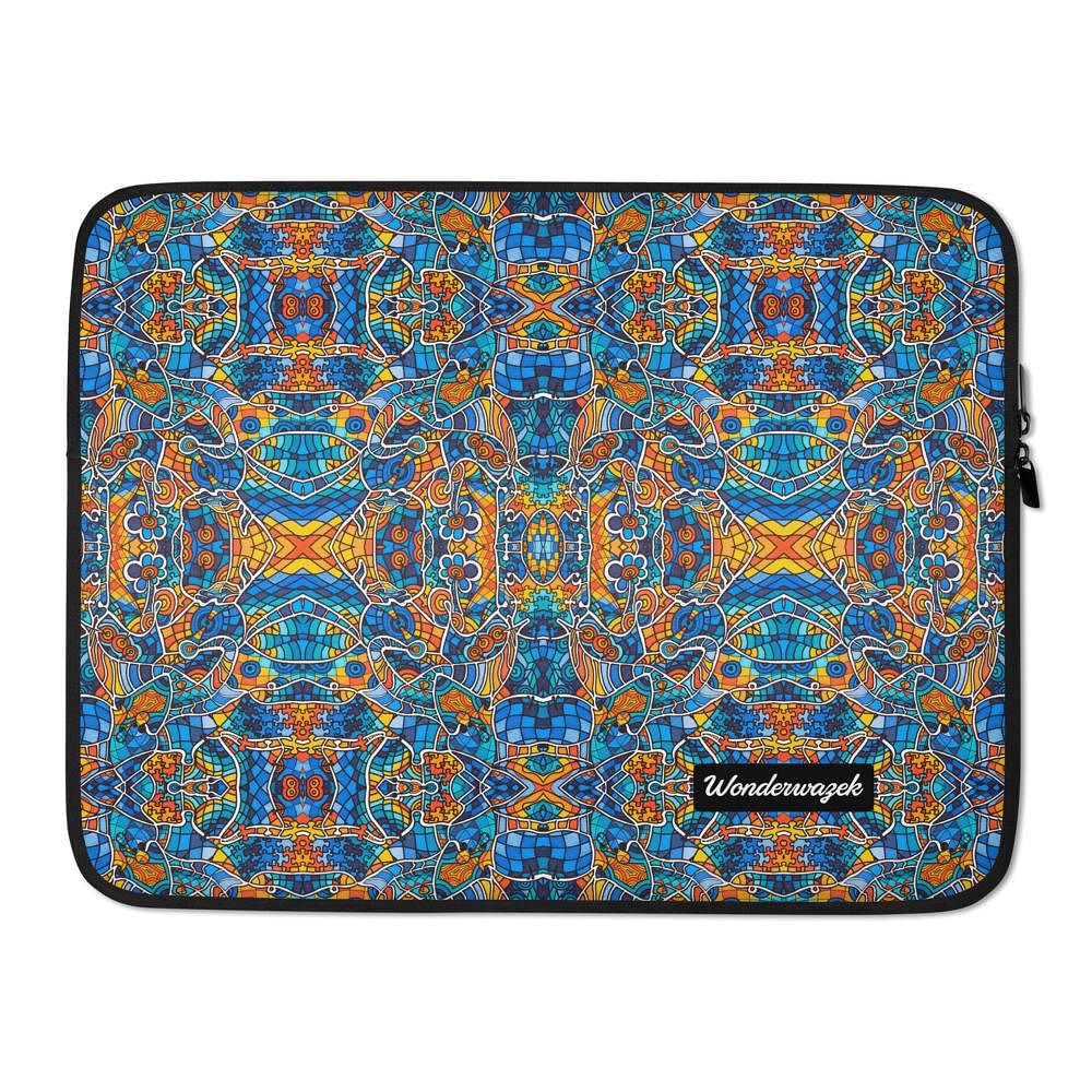 Laptophülle • Blankas Blumen – Variation 2, blau, gelb, orange - Wonderwazek