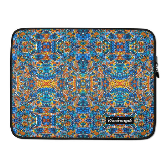 Laptophülle • Blankas Blumen – Variation 2, blau, gelb, orange - Wonderwazek