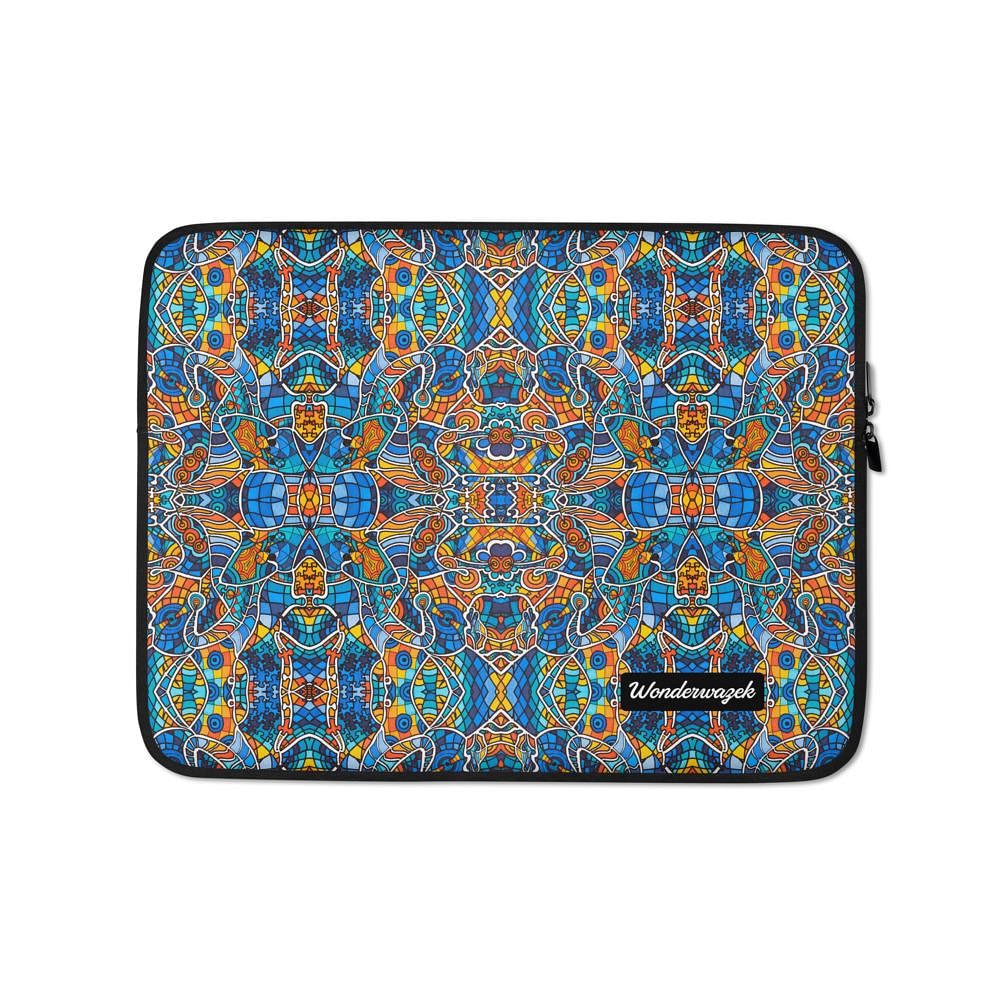 Laptophülle • Blankas Blumen – Variation 3, blau, gelb, orange - Wonderwazek