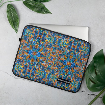 Laptophülle • Blankas Blumen – Variation 3, blau, gelb, orange - Wonderwazek