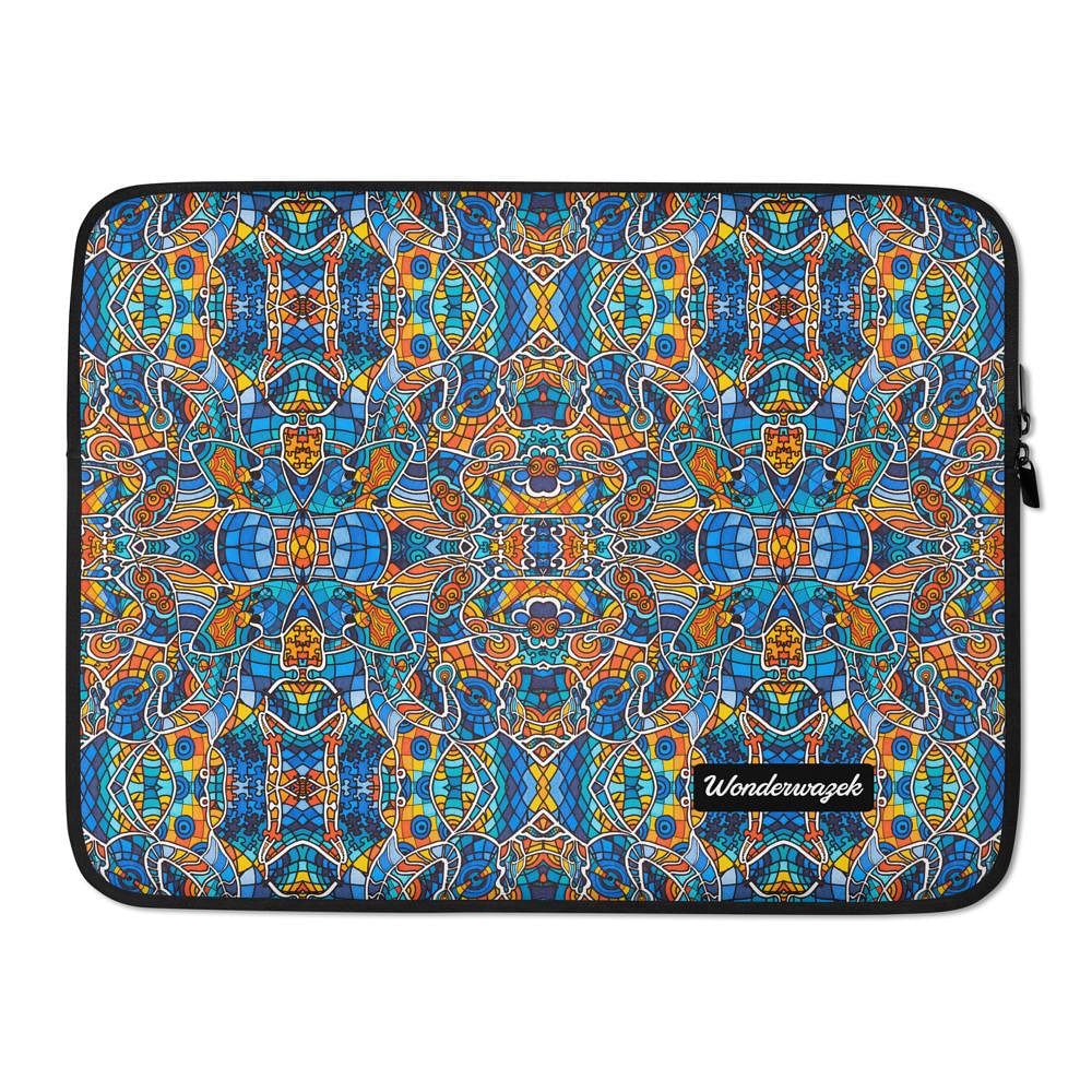 Laptophülle • Blankas Blumen – Variation 3, blau, gelb, orange - Wonderwazek