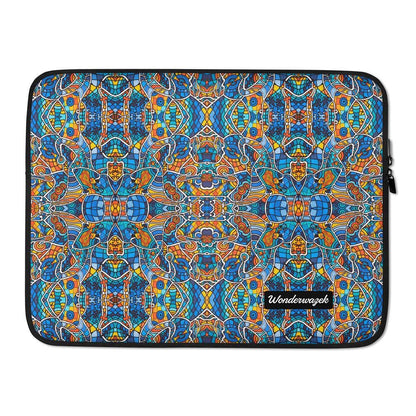 Laptophülle • Blankas Blumen – Variation 3, blau, gelb, orange - Wonderwazek