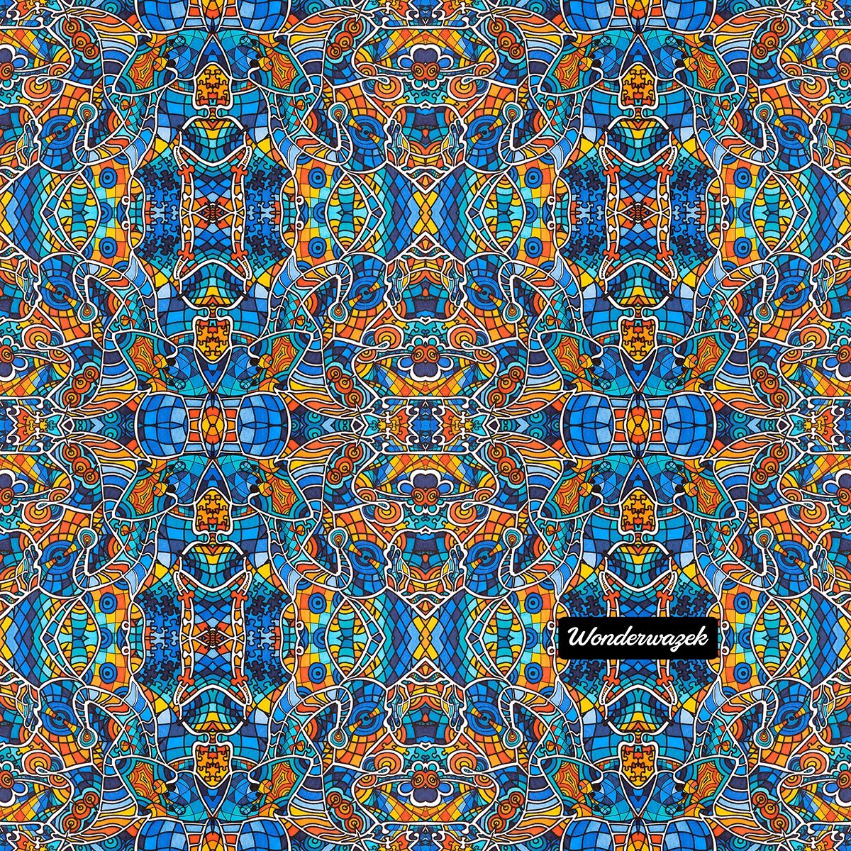 Kissen • Blankas Blumen – Variation 3, blau, gelb, orange - Wonderwazek