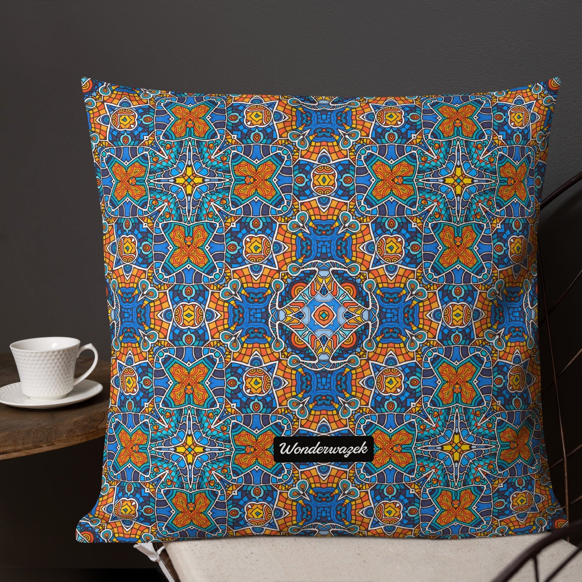 Kissen • Blankas Blumen – Kaleidoskop, blau, orange - Wonderwazek