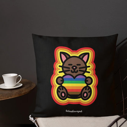 Kissen • Diversität 🌈 Katze mit Herz – Regenbogen, gelb, orange, rot, schwarz - Wonderwazek