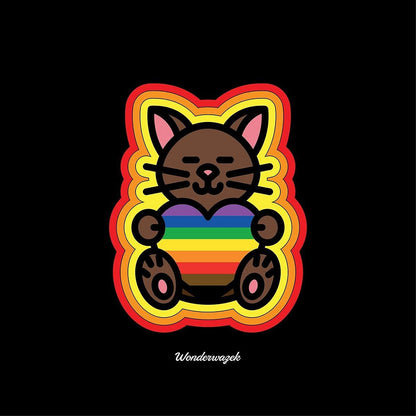 Kissen • Diversität 🌈 Katze mit Herz – Regenbogen, gelb, orange, rot, schwarz - Wonderwazek