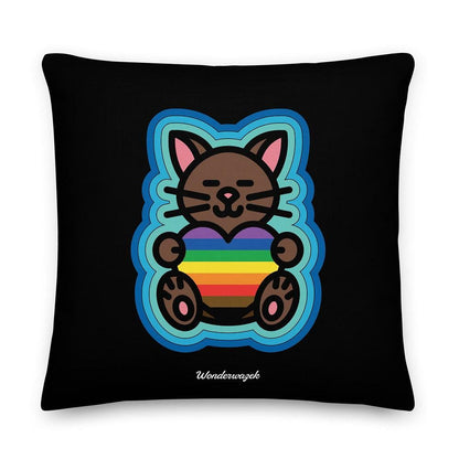 Kissen • Diversität 🌈 Katze mit Herz – Regenbogen, blau, schwarz - Wonderwazek