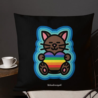 Kissen • Diversität 🌈 Katze mit Herz – Regenbogen, blau, schwarz - Wonderwazek