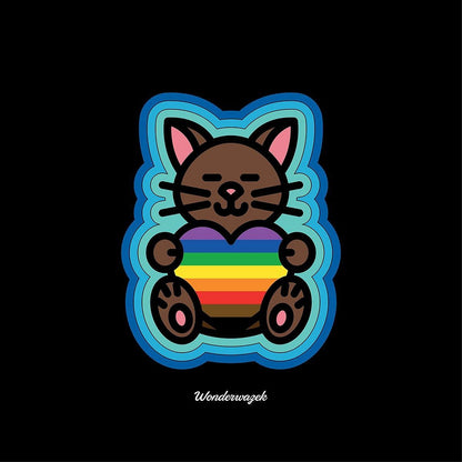 Kissen • Diversität 🌈 Katze mit Herz – Regenbogen, blau, schwarz - Wonderwazek