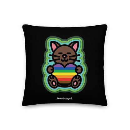 Kissen • Diversität 🌈 Katze mit Herz – Regenbogen, grün, schwarz - Wonderwazek