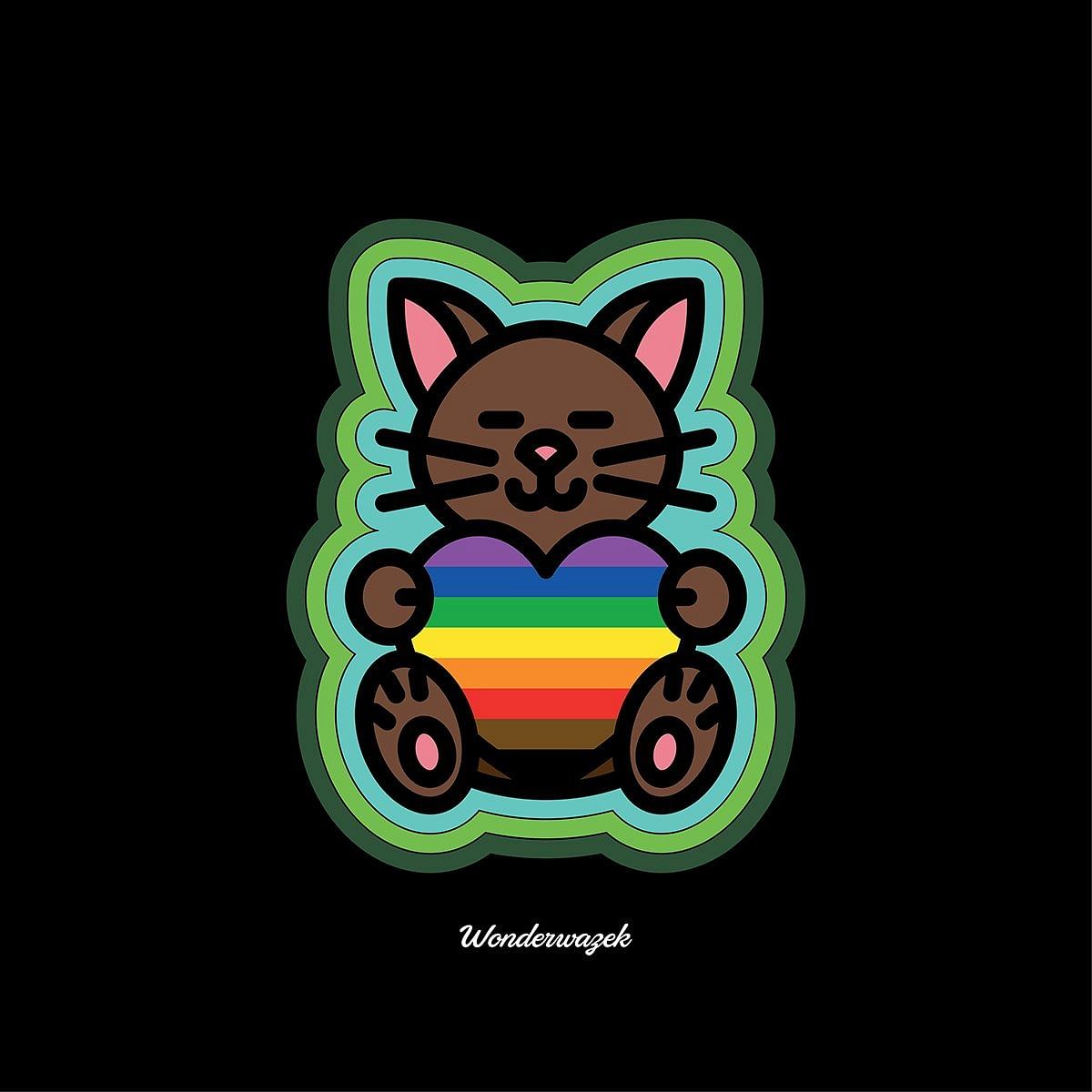 Kissen • Diversität 🌈 Katze mit Herz – Regenbogen, grün, schwarz - Wonderwazek