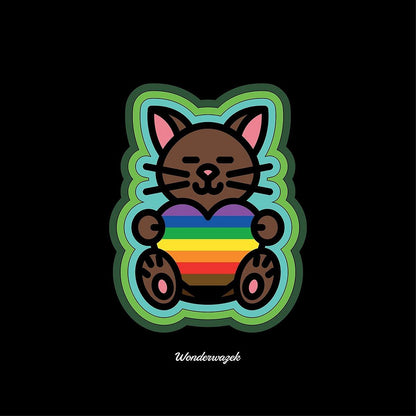 Kissen • Diversität 🌈 Katze mit Herz – Regenbogen, grün, schwarz - Wonderwazek