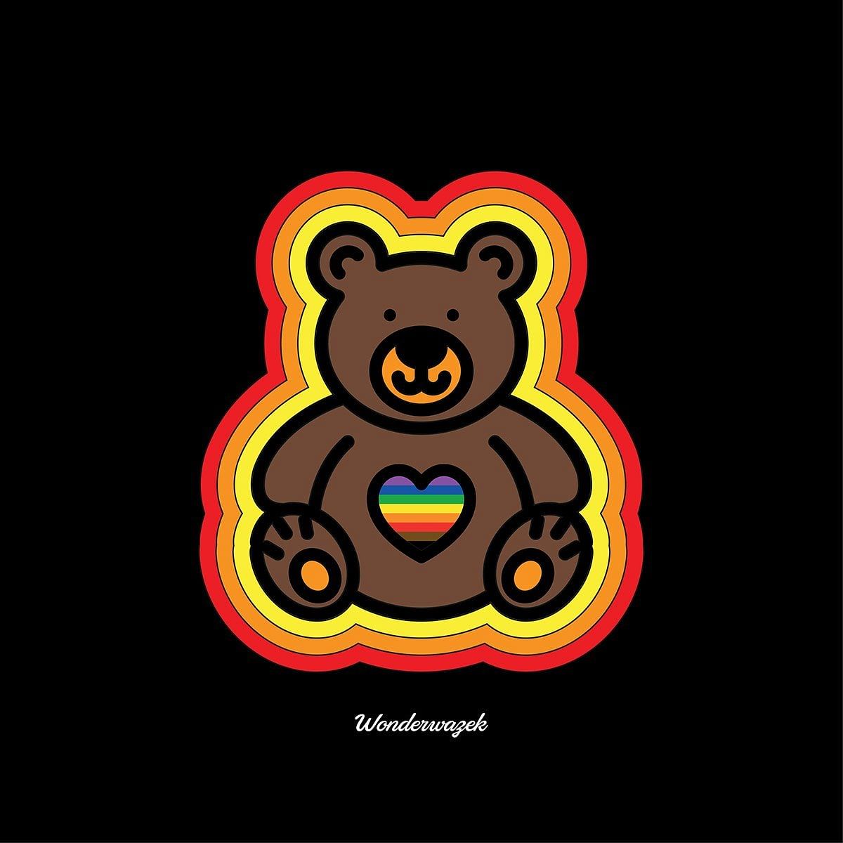 Kissen • Diversität 🌈 Teddy mit Herz – Regenbogen, gelb, orange, rot, schwarz - Wonderwazek