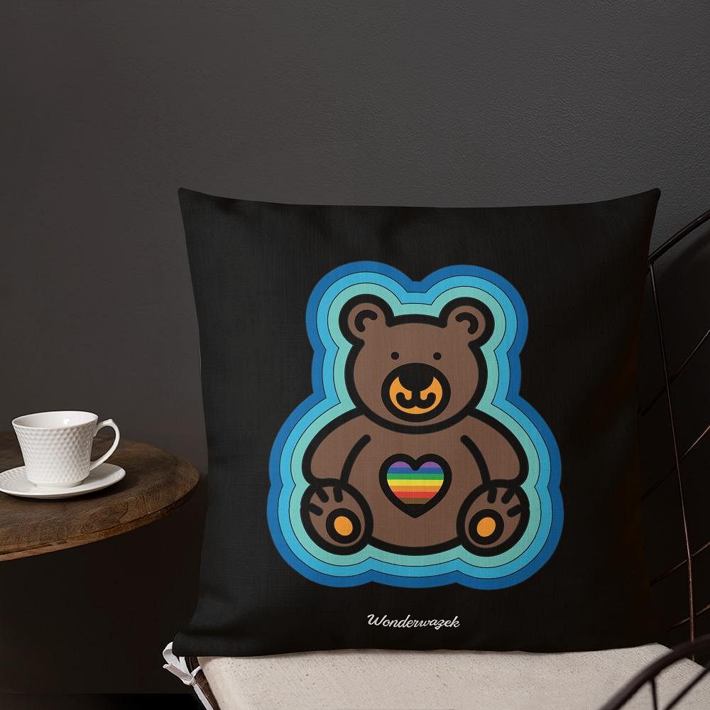 Kissen • Diversität 🌈 Teddy mit Herz – Regenbogen, blau, schwarz - Wonderwazek