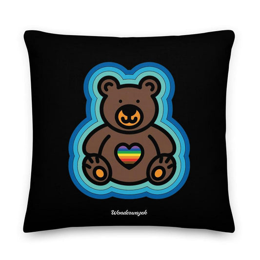 Kissen • Diversität 🌈 Teddy mit Herz – Regenbogen, blau, schwarz - Wonderwazek