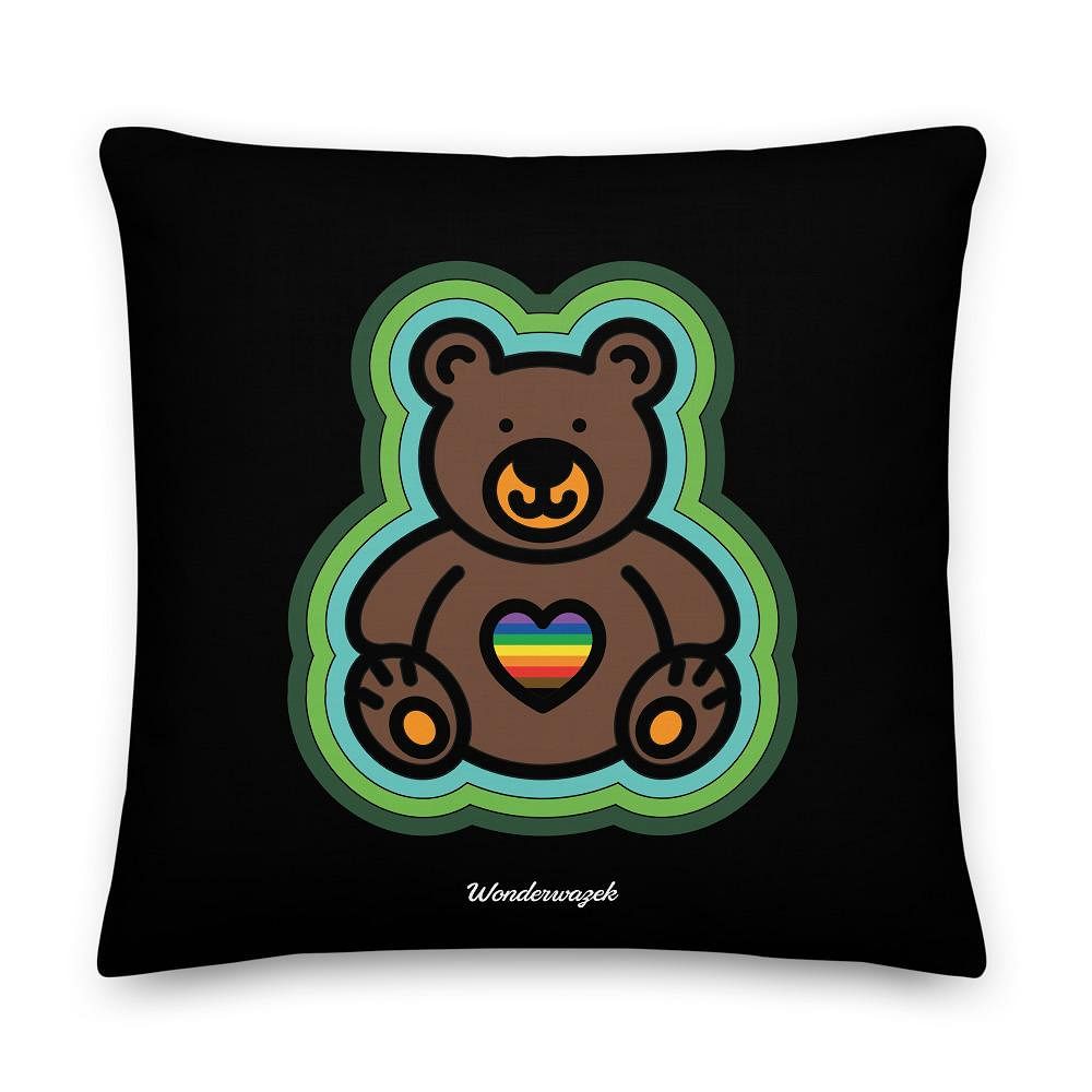 Kissen • Diversität 🌈 Teddy mit Herz – Regenbogen, grün, schwarz - Wonderwazek