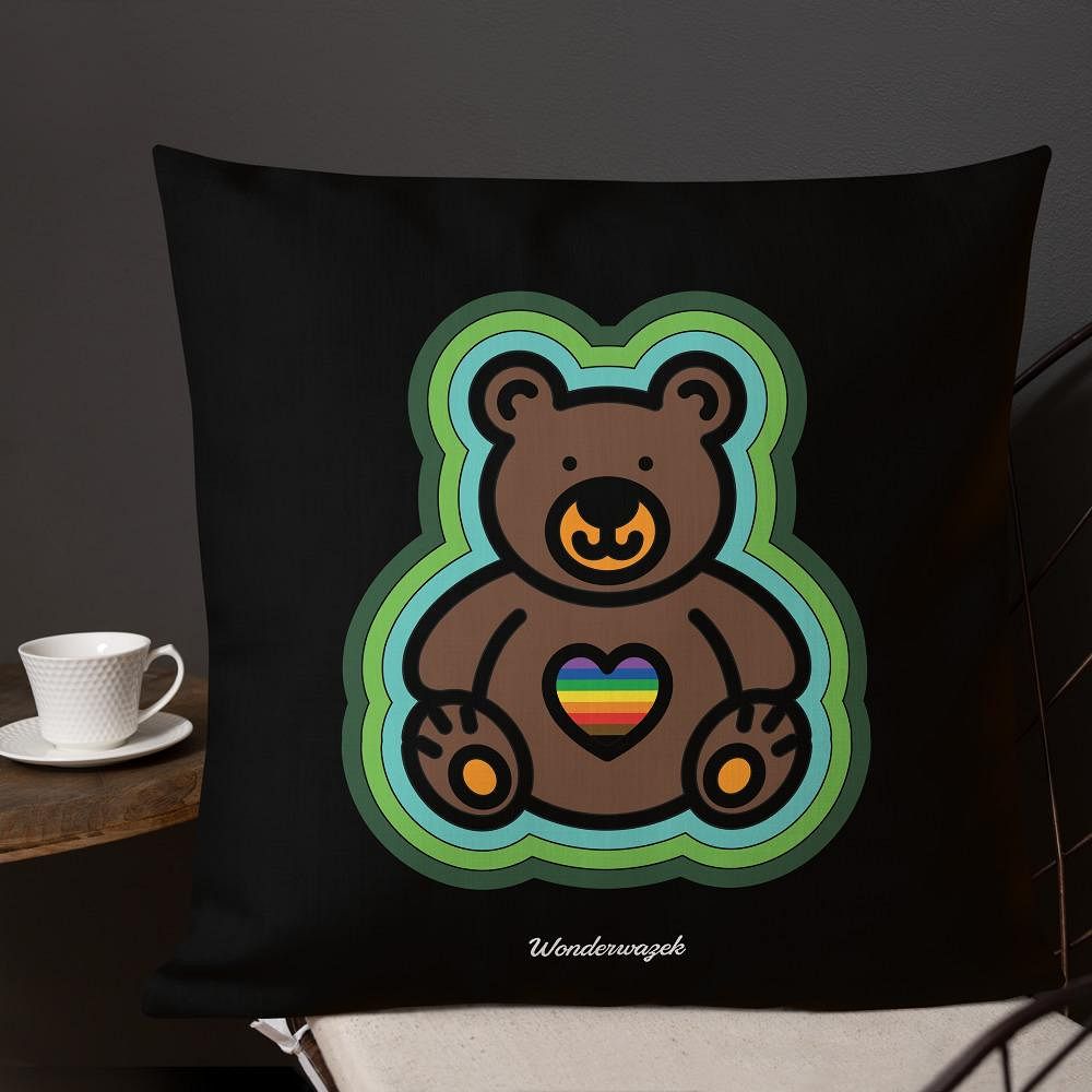 Kissen • Diversität 🌈 Teddy mit Herz – Regenbogen, grün, schwarz - Wonderwazek