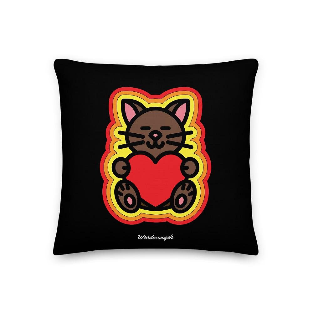 Kissen • Katze mit Herz – gelb, orange, rot, schwarz - Wonderwazek