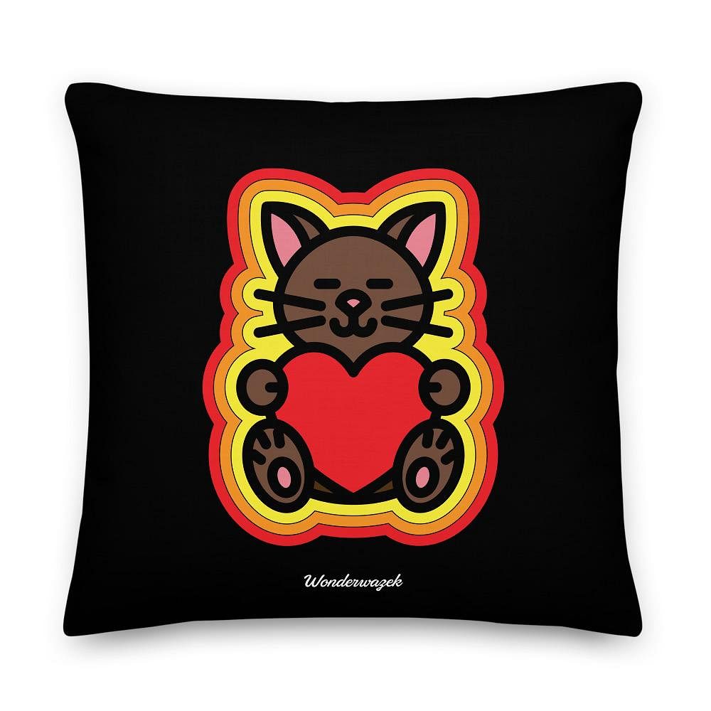 Kissen • Katze mit Herz – gelb, orange, rot, schwarz - Wonderwazek