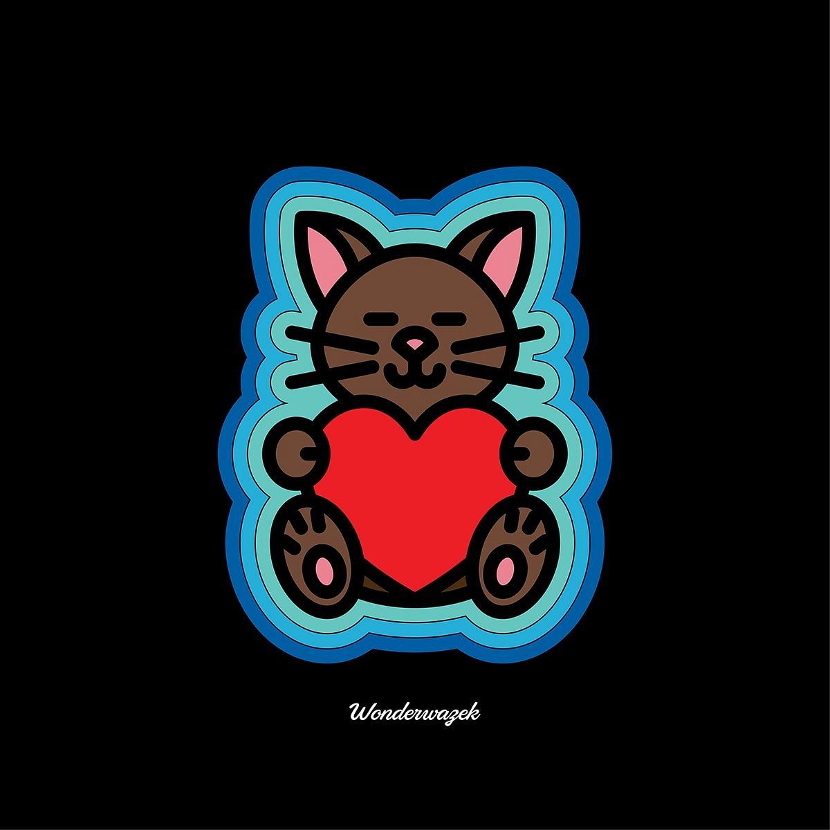 Kissen • Katze mit Herz – blau, schwarz - Wonderwazek