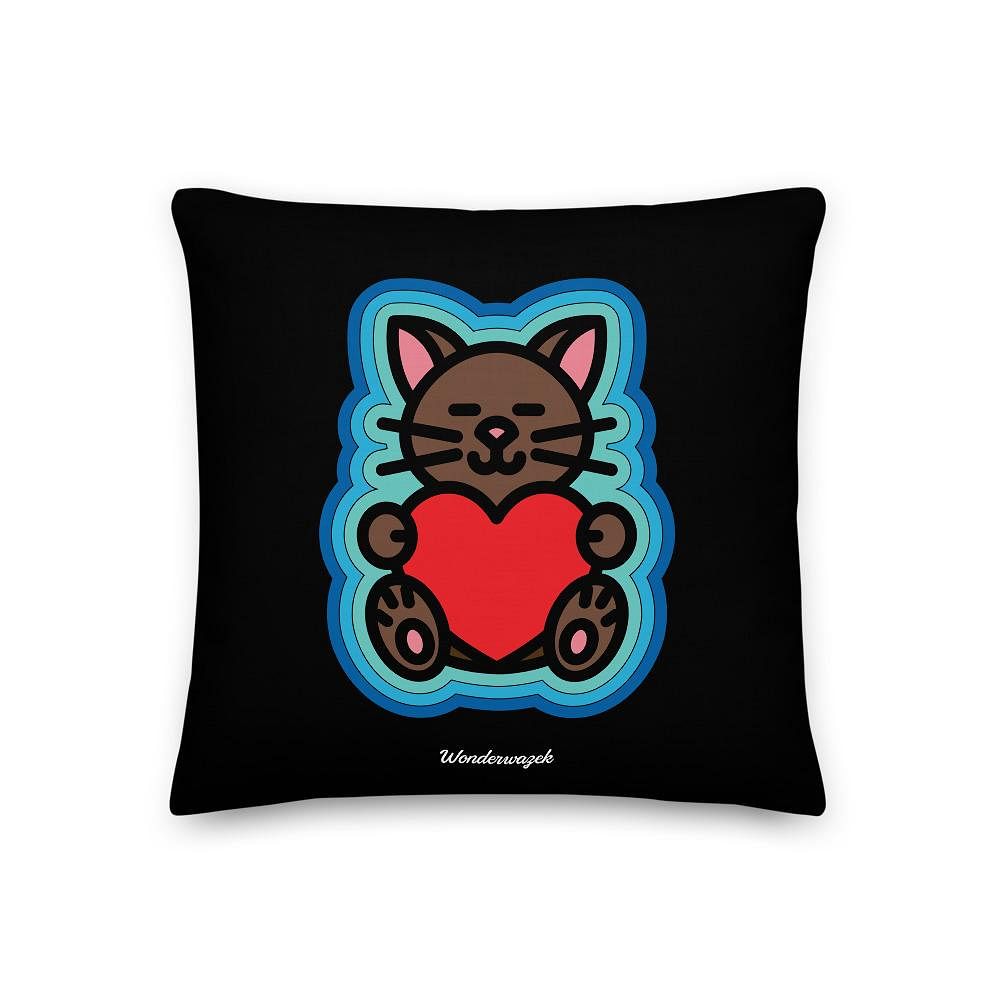 Kissen • Katze mit Herz – blau, schwarz - Wonderwazek