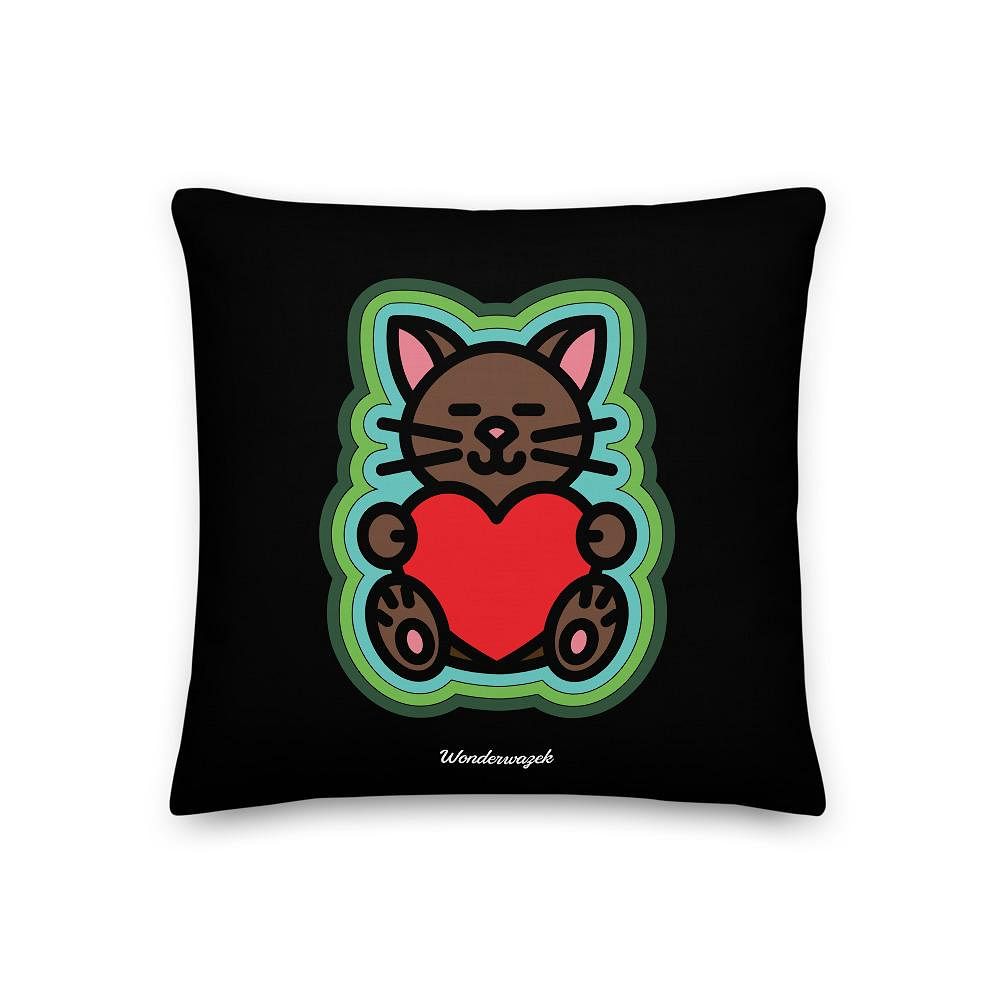 Kissen • Katze mit Herz – grün, schwarz - Wonderwazek