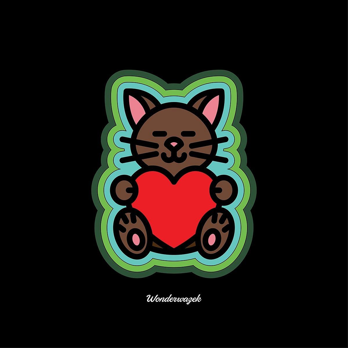 Kissen • Katze mit Herz – grün, schwarz - Wonderwazek