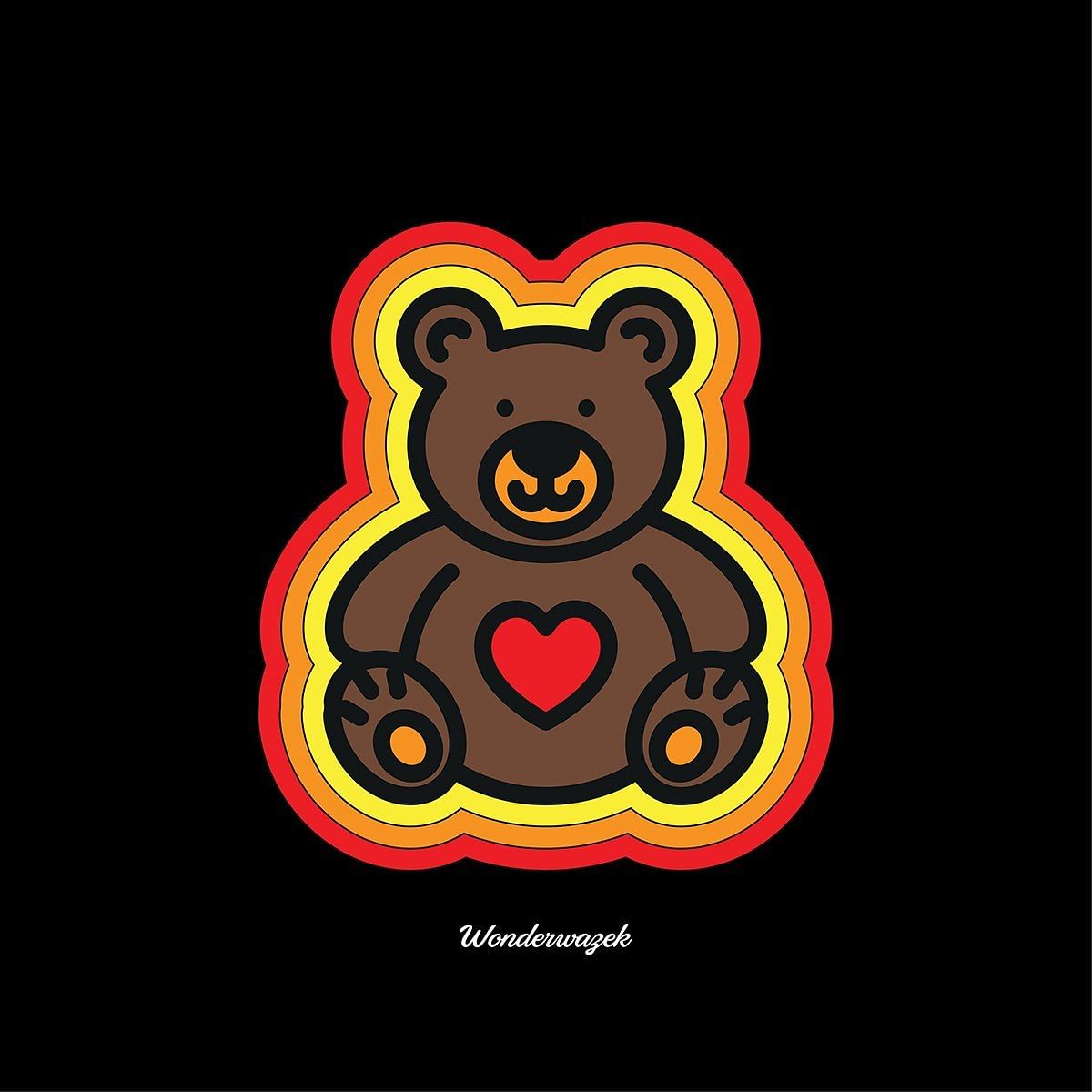 Kissen • Teddy mit Herz – gelb, orange, rot, schwarz - Wonderwazek