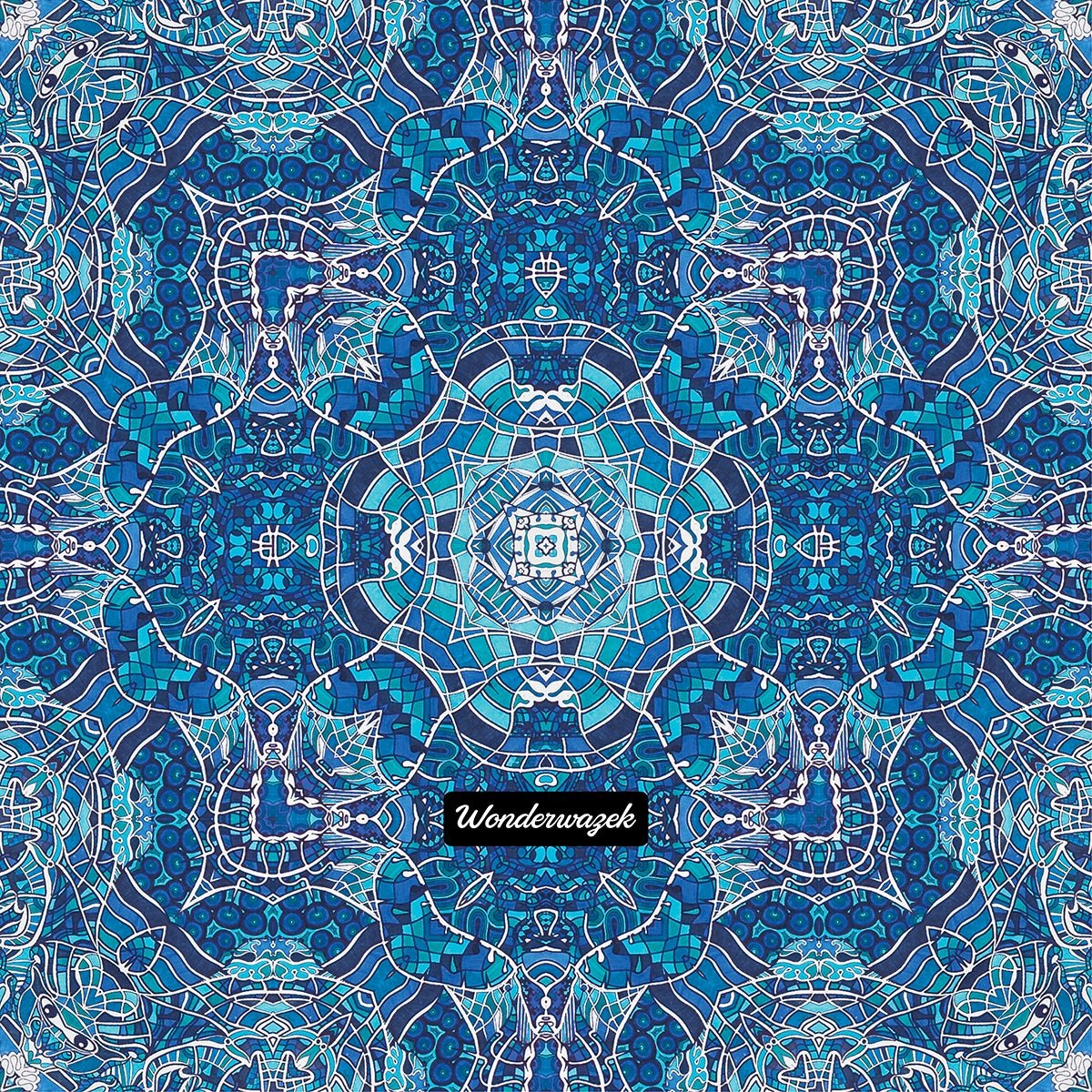 Kissen • Wassergeister – Kaleidoskop 1, blau, weiß - Wonderwazek