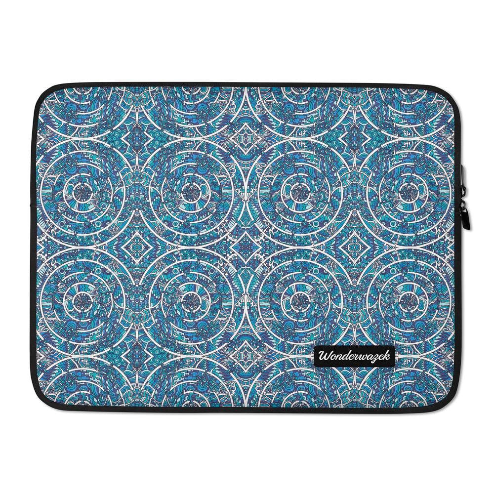 Laptophülle • Kreiswelle – Variation 3, blau, weiß - Wonderwazek