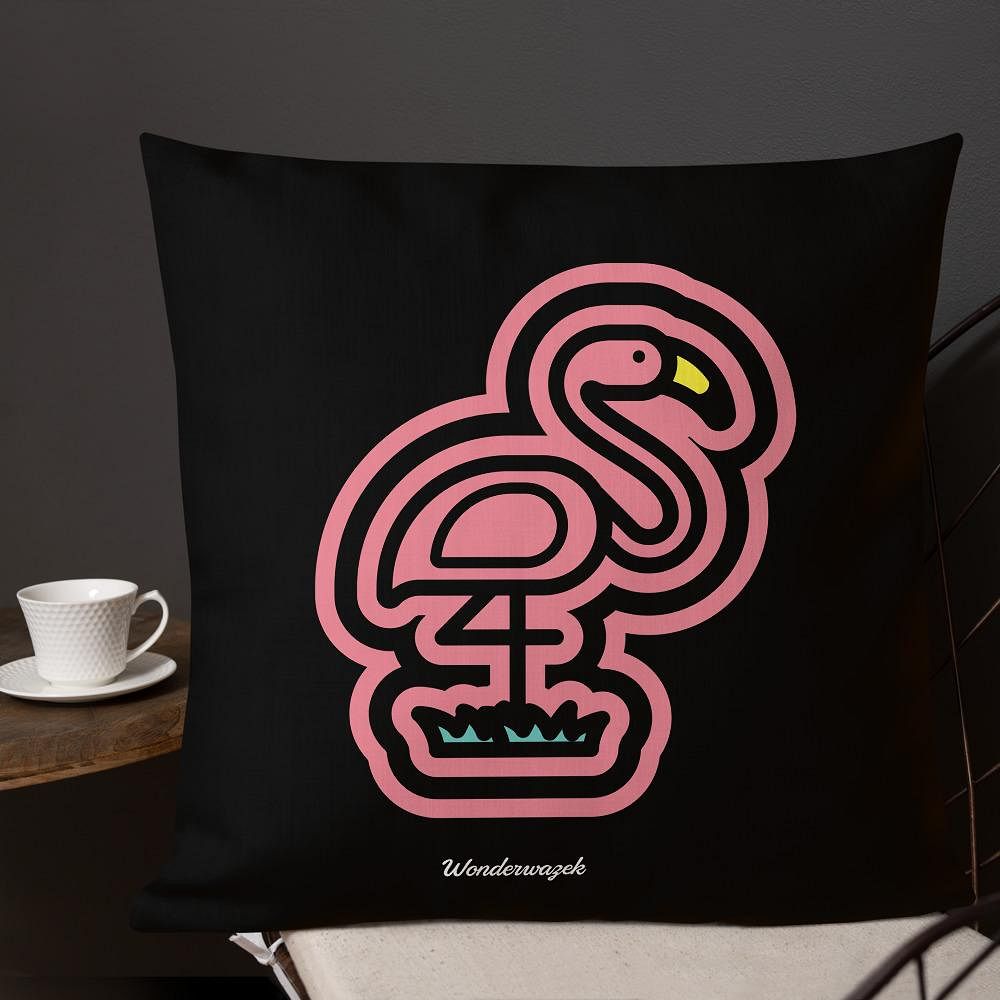 Kissen • Flamingo – rosa, schwarz - Wonderwazek