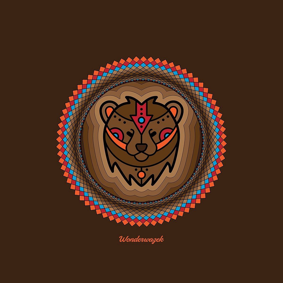 Kissen • Tribal Bär – bunt, braun - Wonderwazek
