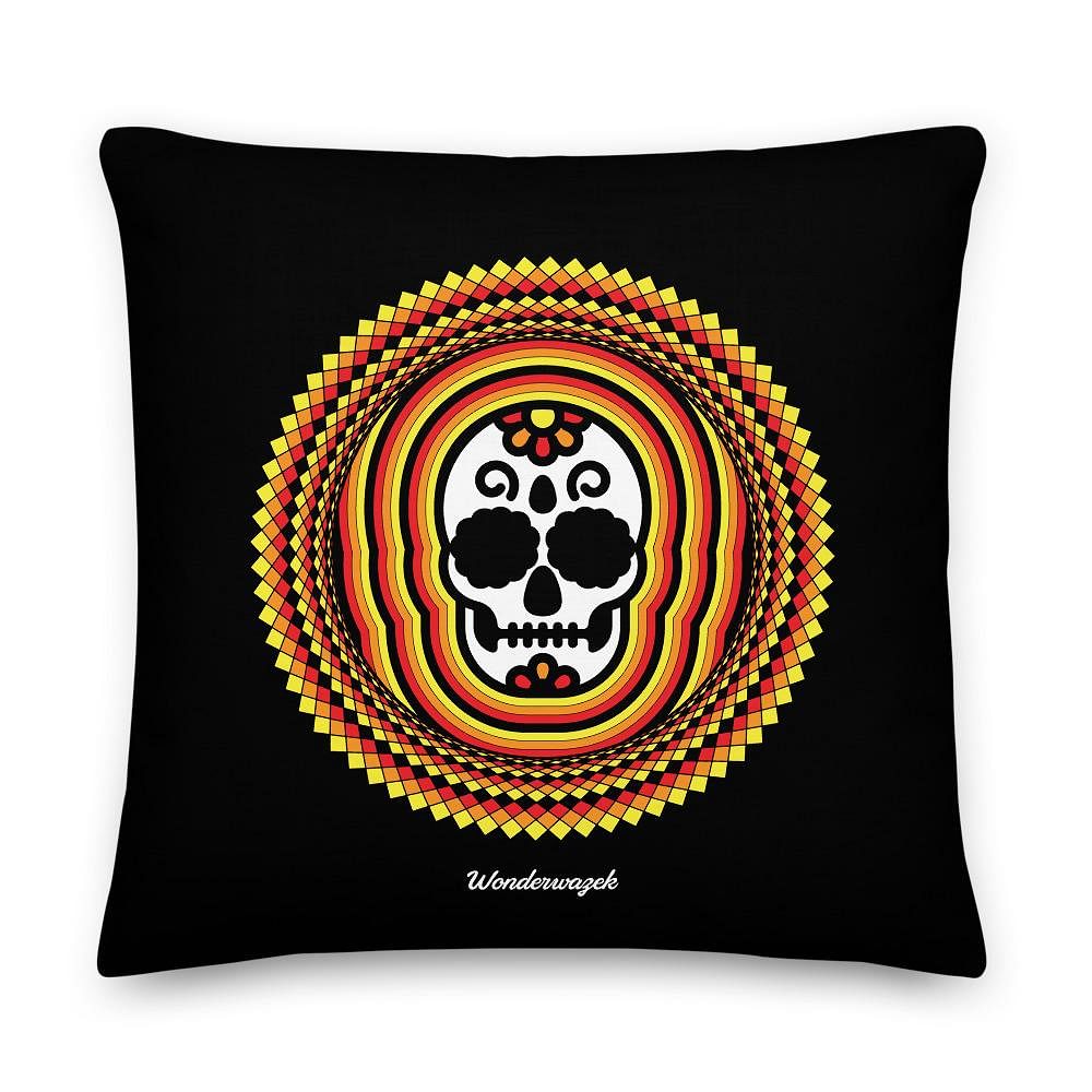 Kissen • Tribal Totenkopf – gelb, orange, rot, schwarz - Wonderwazek