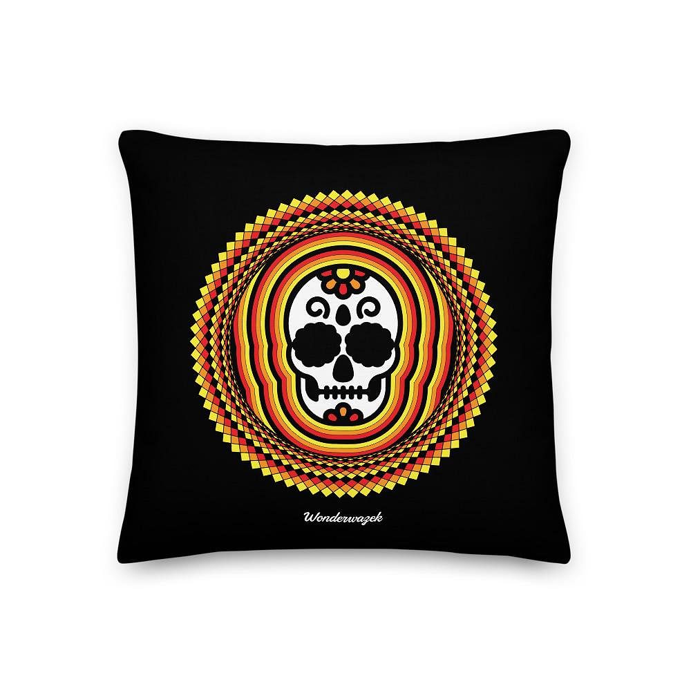 Kissen • Tribal Totenkopf – gelb, orange, rot, schwarz - Wonderwazek