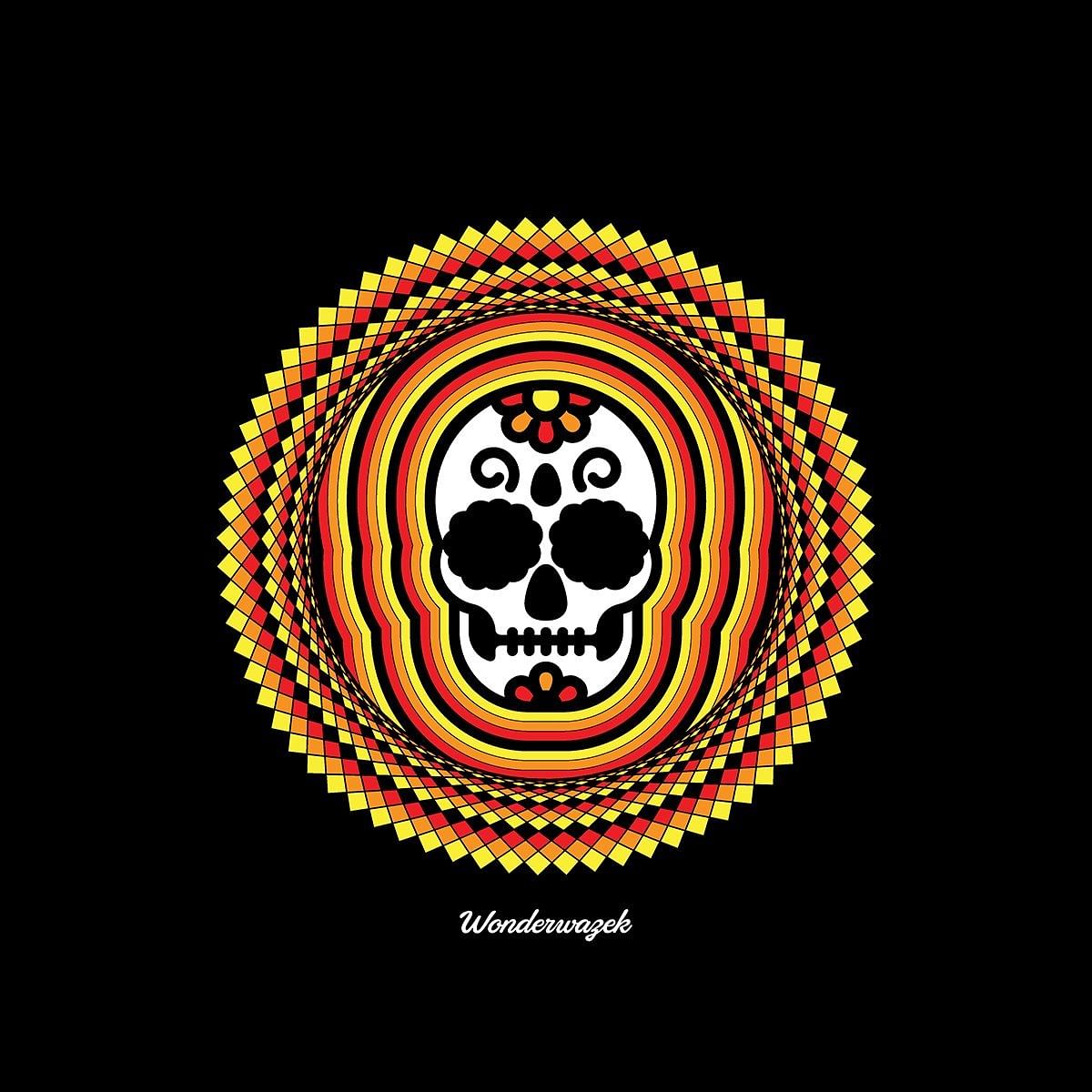 Kissen • Tribal Totenkopf – gelb, orange, rot, schwarz - Wonderwazek