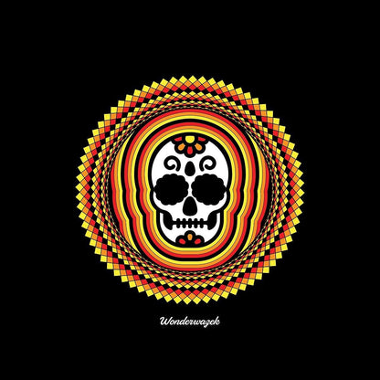 Kissen • Tribal Totenkopf – gelb, orange, rot, schwarz - Wonderwazek