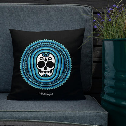 Kissen • Tribal Totenkopf – blau, schwarz - Wonderwazek