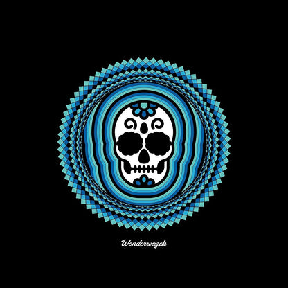 Kissen • Tribal Totenkopf – blau, schwarz - Wonderwazek