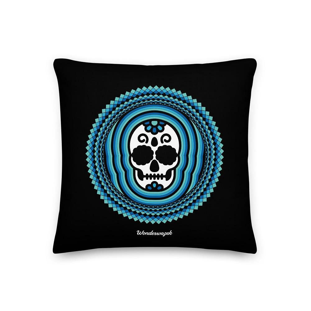 Kissen • Tribal Totenkopf – blau, schwarz - Wonderwazek