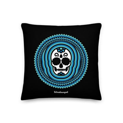 Kissen • Tribal Totenkopf – blau, schwarz - Wonderwazek