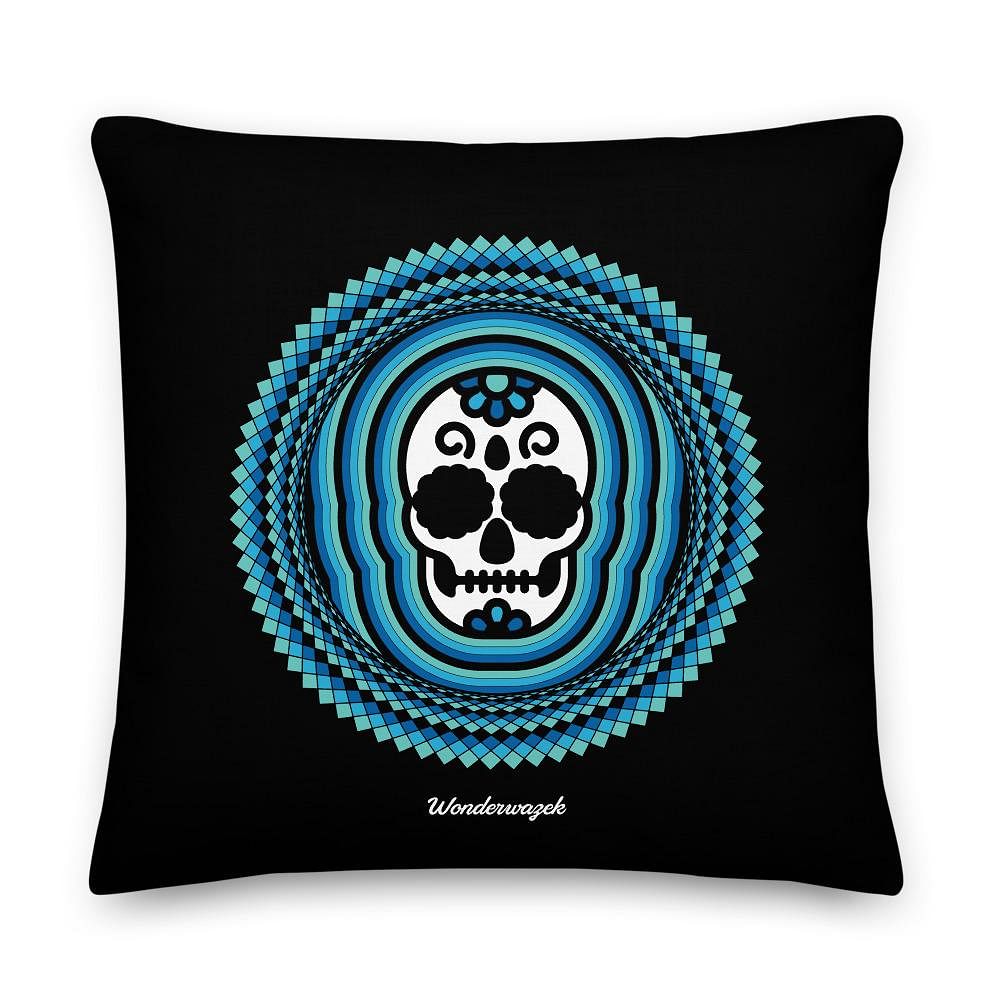 Kissen • Tribal Totenkopf – blau, schwarz - Wonderwazek