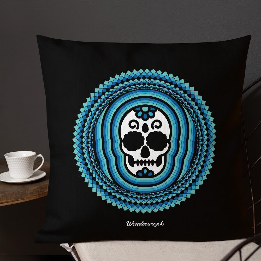 Kissen • Tribal Totenkopf – blau, schwarz - Wonderwazek