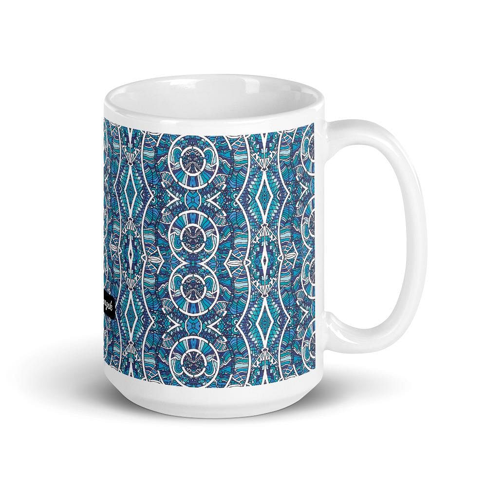 Tasse • Kreiswelle – Variation 2, blau, weiß - Wonderwazek