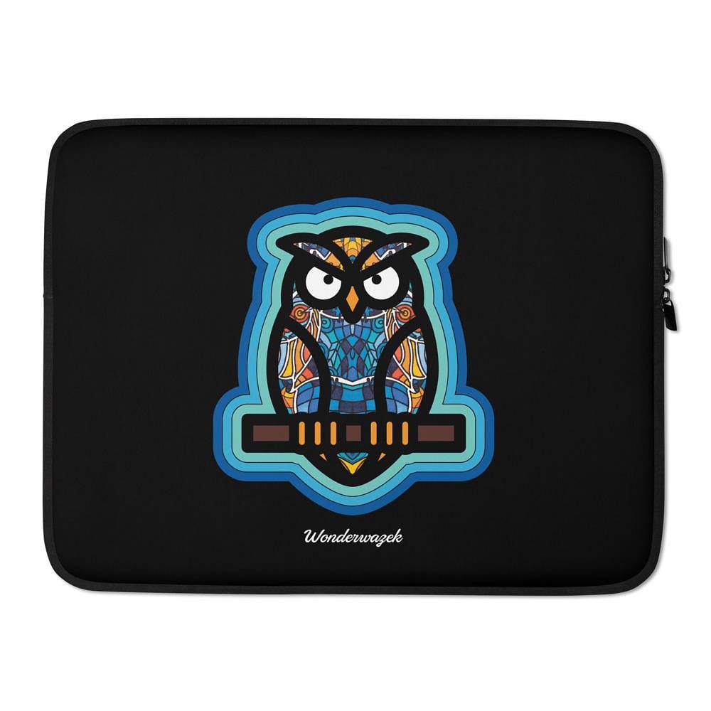 Laptoptasche • weise Eule – blau, schwarz - Wonderwazek