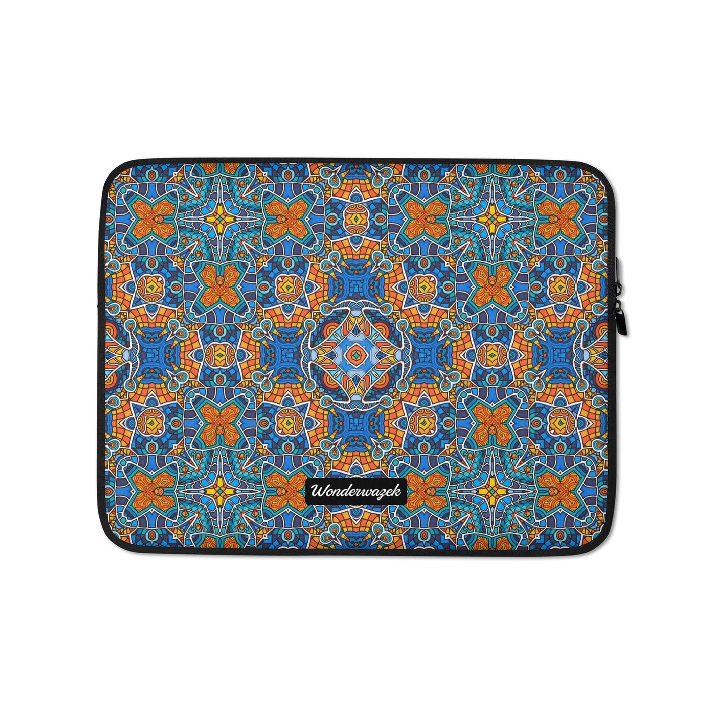 Laptoptasche • Blankas Blumen – Kaleidoskop, blau, orange - Wonderwazek