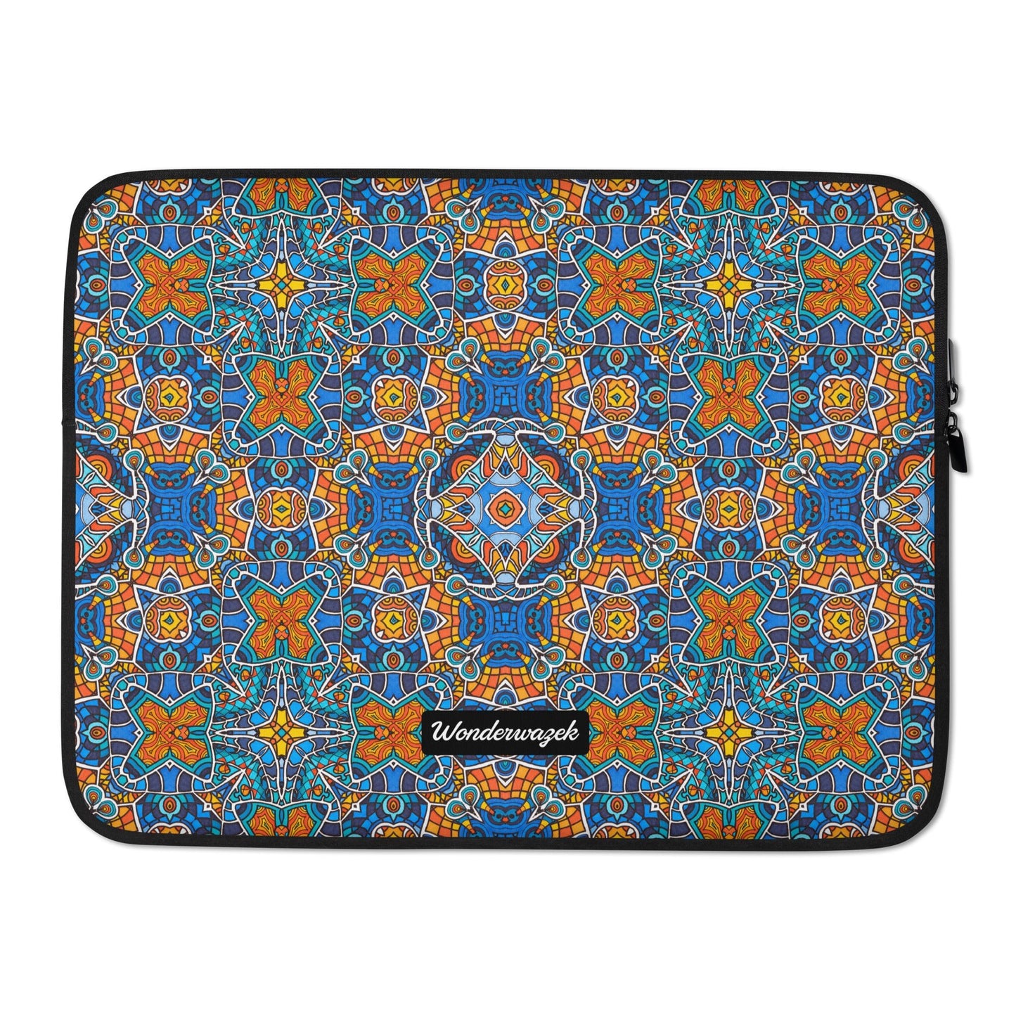 Laptoptasche • Blankas Blumen – Kaleidoskop, blau, orange - Wonderwazek