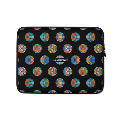 Laptoptasche • Blankas Blumen – Punkte, blau, orange, schwarz - Wonderwazek