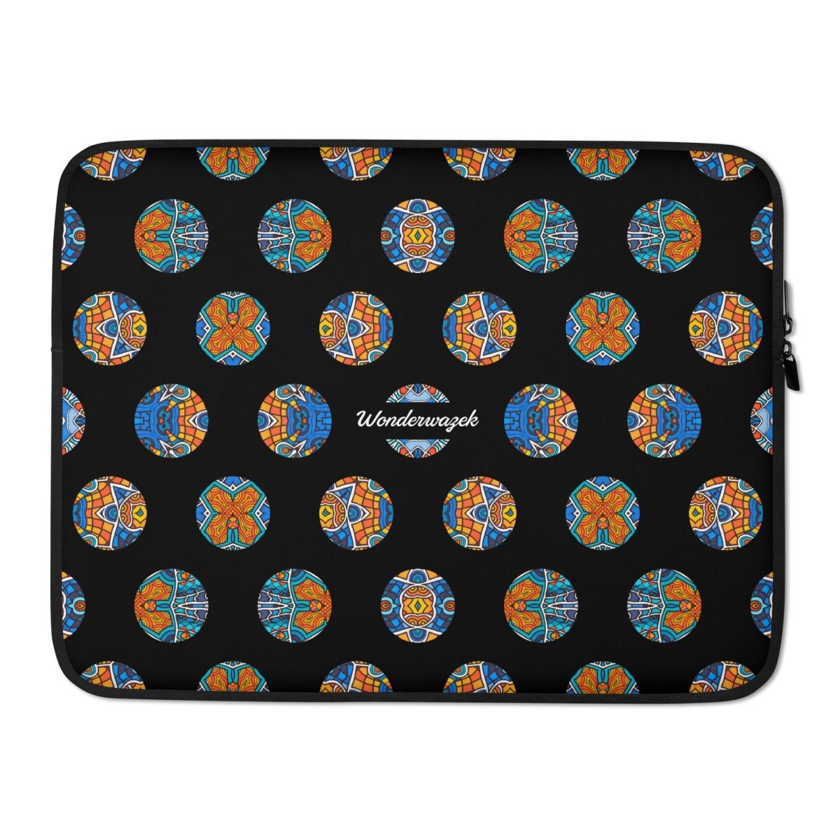 Laptoptasche • Blankas Blumen – Punkte, blau, orange, schwarz - Wonderwazek